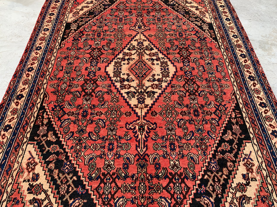 Handgemaakt Perzisch wollen vloerkleed 213x305 cm - Traditioneel Perzisch tapijt met medaillon in koraal, ivoor & marineblauw - Exacte afmeting 287 x 203 cm - KBHM-1200