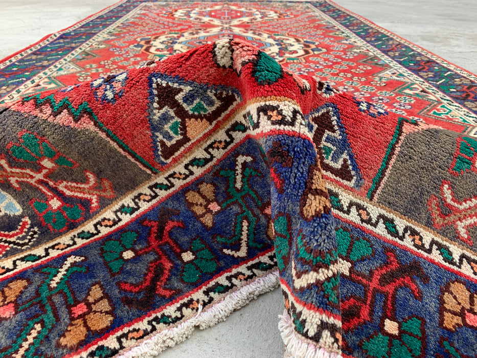 Handgeknoopt Perzisch wollen loperkleed 307 cm x 150 cm - Rood / Blauw - KBHM-1201