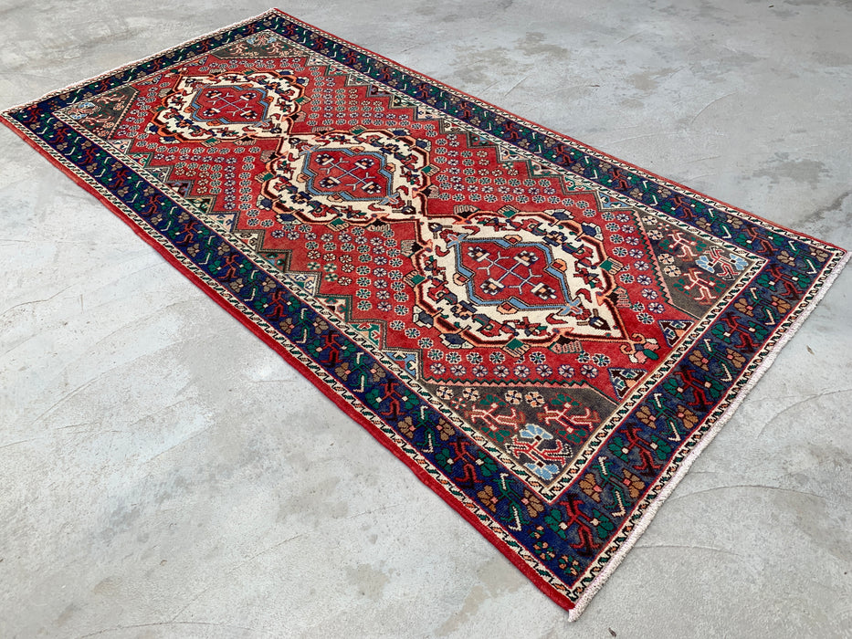 Handgeknoopt Perzisch wollen loperkleed 307 cm x 150 cm - Rood / Blauw - KBHM-1201