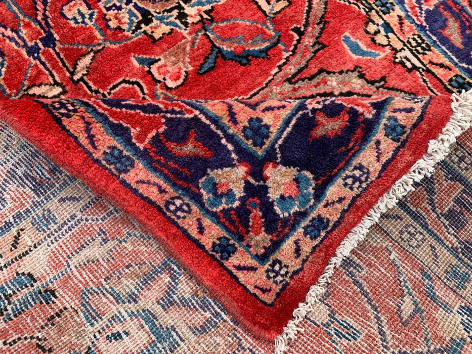 KBHM-1202 Hand-Knotted Persian Wool Runner Rug – 10'10" x 3'5" Red, Navy & Ivory Floral Runner