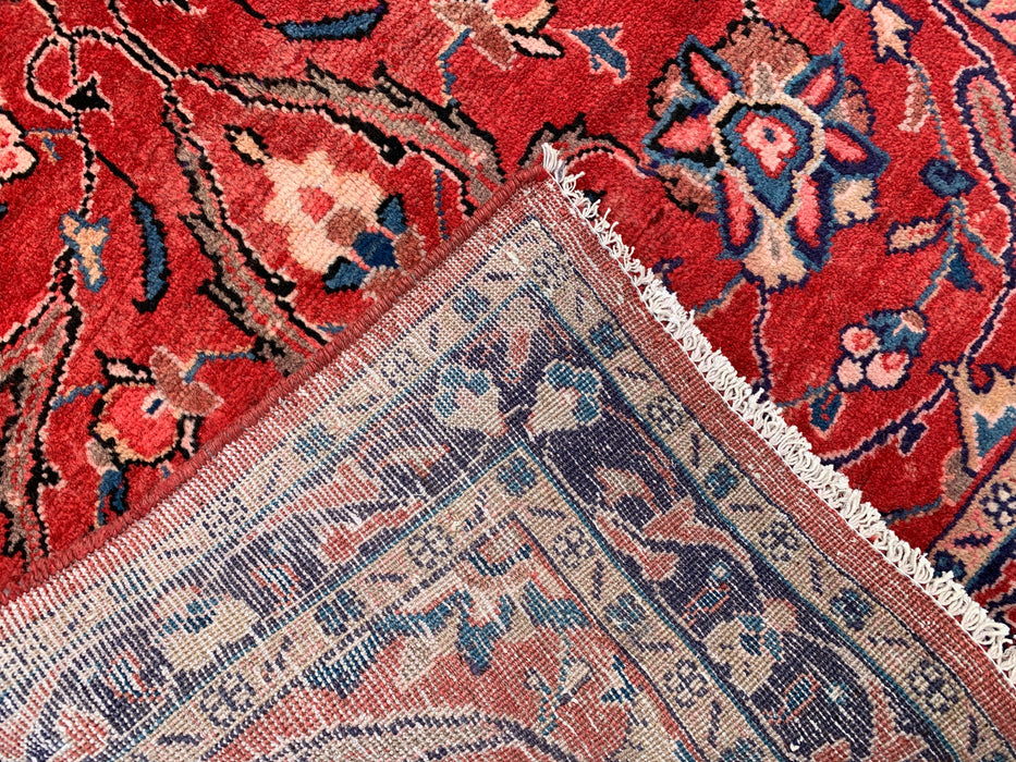 KBHM-1202 Hand-Knotted Persian Wool Runner Rug – 10'10" x 3'5" Red, Navy & Ivory Floral Runner