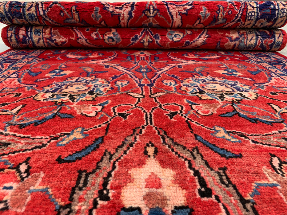 KBHM-1202 Hand-Knotted Persian Wool Runner Rug – 10'10" x 3'5" Red, Navy & Ivory Floral Runner