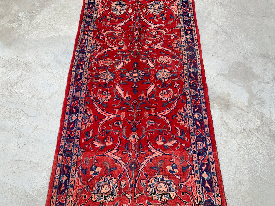 KBHM-1202 Hand-Knotted Persian Wool Runner Rug – 10'10" x 3'5" Red, Navy & Ivory Floral Runner