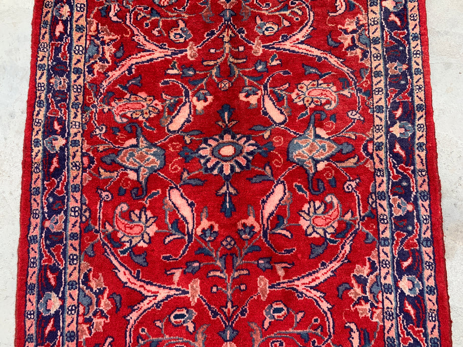 KBHM-1202 Hand-Knotted Persian Wool Runner Rug – 10'10" x 3'5" Red, Navy & Ivory Floral Runner
