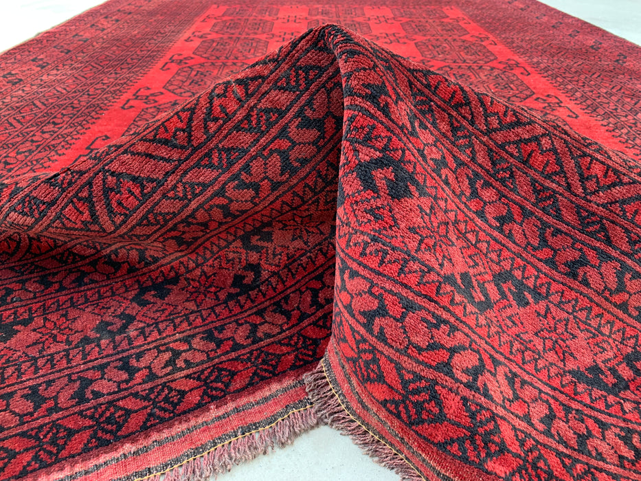 Handgemaakt Perzisch wollen vloerkleed 210x300 cm - Dieprood & zwart geometrisch kleed in Perzische stijl - Exacte afmetingen 292 cm x 206 cm - KBHM-1203