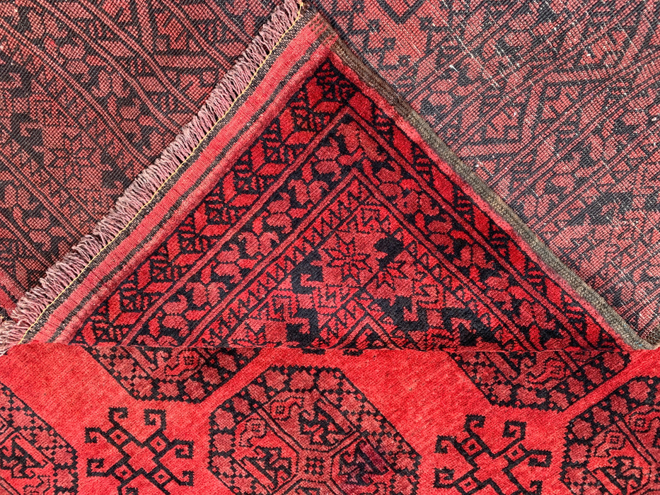Handgemaakt Perzisch wollen vloerkleed 210x300 cm - Dieprood & zwart geometrisch kleed in Perzische stijl - Exacte afmetingen 292 cm x 206 cm - KBHM-1203