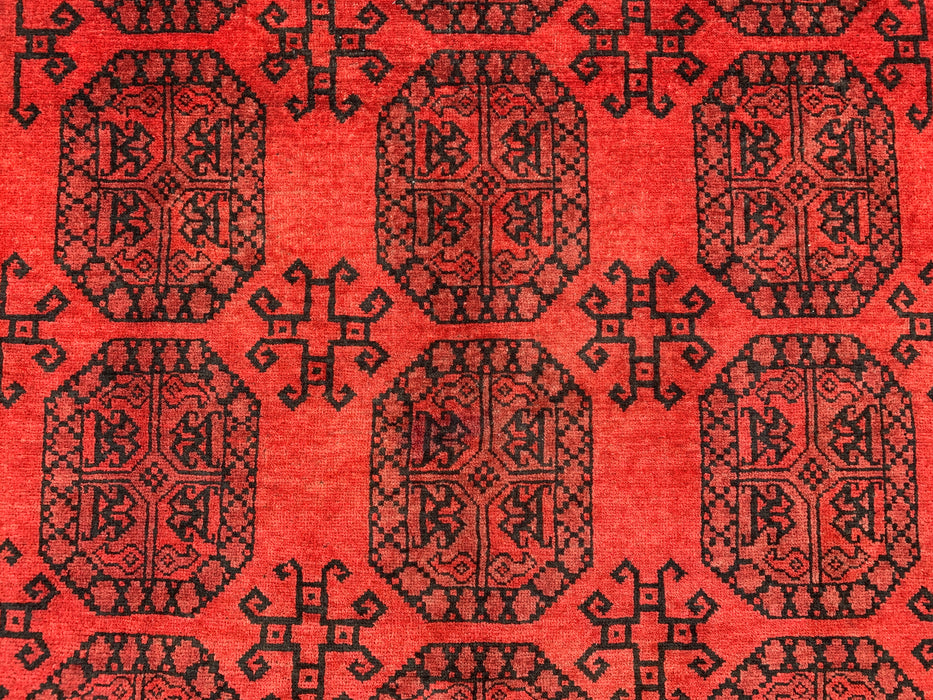 Handgemaakt Perzisch wollen vloerkleed 210x300 cm - Dieprood & zwart geometrisch kleed in Perzische stijl - Exacte afmetingen 292 cm x 206 cm - KBHM-1203