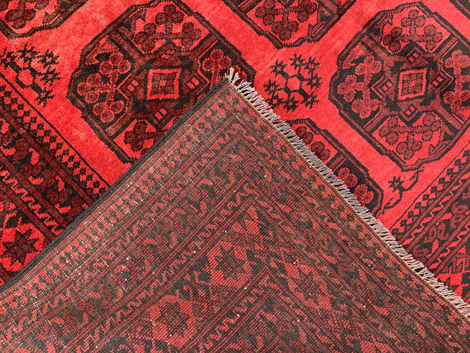 Handgemaakt Perzisch wollen vloerkleed 7x10 - Rood & Zwart geometrisch Perzisch stijl vloerkleed - Exacte maat 9'2" x 6'8" - KBHM-1204