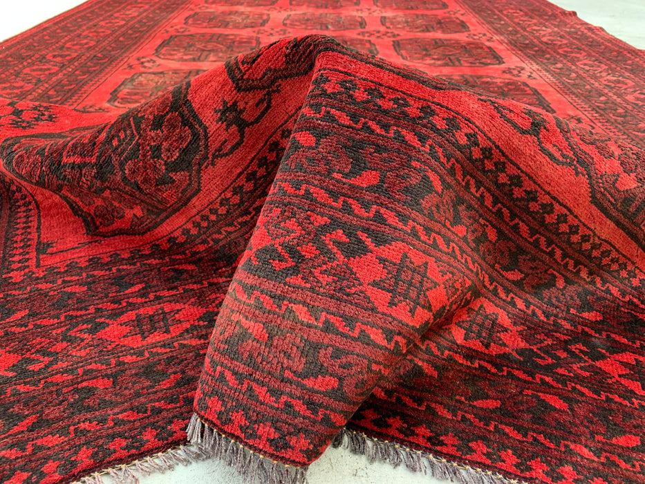 Handgemaakt Perzisch wollen vloerkleed 7x10 - Rood & Zwart geometrisch Perzisch stijl vloerkleed - Exacte maat 9'2" x 6'8" - KBHM-1204