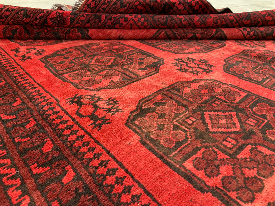 Handgemaakt Perzisch wollen vloerkleed 7x10 - Rood & Zwart geometrisch Perzisch stijl vloerkleed - Exacte maat 9'2" x 6'8" - KBHM-1204