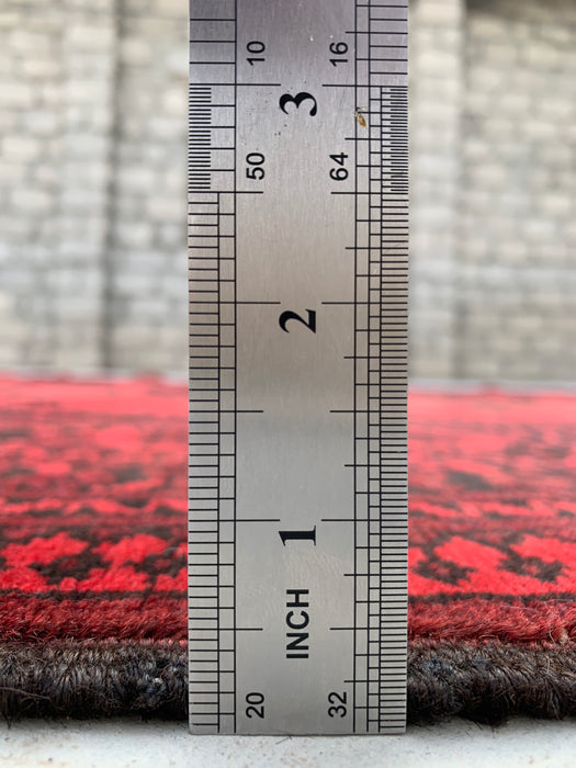 Handgemaakt Perzisch wollen vloerkleed 7x10 - Rood & Zwart geometrisch Perzisch stijl vloerkleed - Exacte maat 9'2" x 6'8" - KBHM-1204