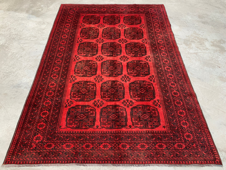 Handgemaakt Perzisch wollen vloerkleed 7x10 - Rood & Zwart geometrisch Perzisch stijl vloerkleed - Exacte maat 9'2" x 6'8" - KBHM-1204