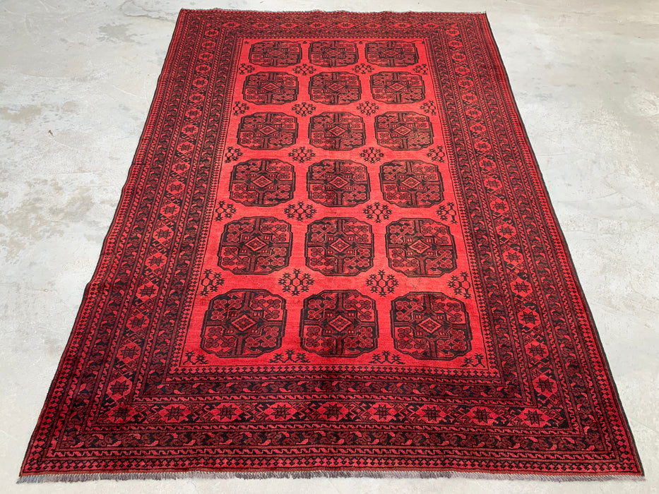 Handgemaakt Perzisch wollen vloerkleed 7x10 - Rood & Zwart geometrisch Perzisch stijl vloerkleed - Exacte maat 9'2" x 6'8" - KBHM-1204