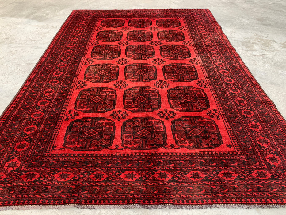 Handgemaakt Perzisch wollen vloerkleed 7x10 - Rood & Zwart geometrisch Perzisch stijl vloerkleed - Exacte maat 9'2" x 6'8" - KBHM-1204