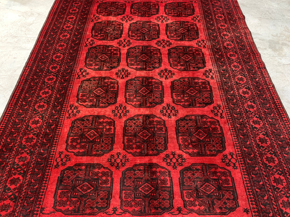 Handgemaakt Perzisch wollen vloerkleed 7x10 - Rood & Zwart geometrisch Perzisch stijl vloerkleed - Exacte maat 9'2" x 6'8" - KBHM-1204
