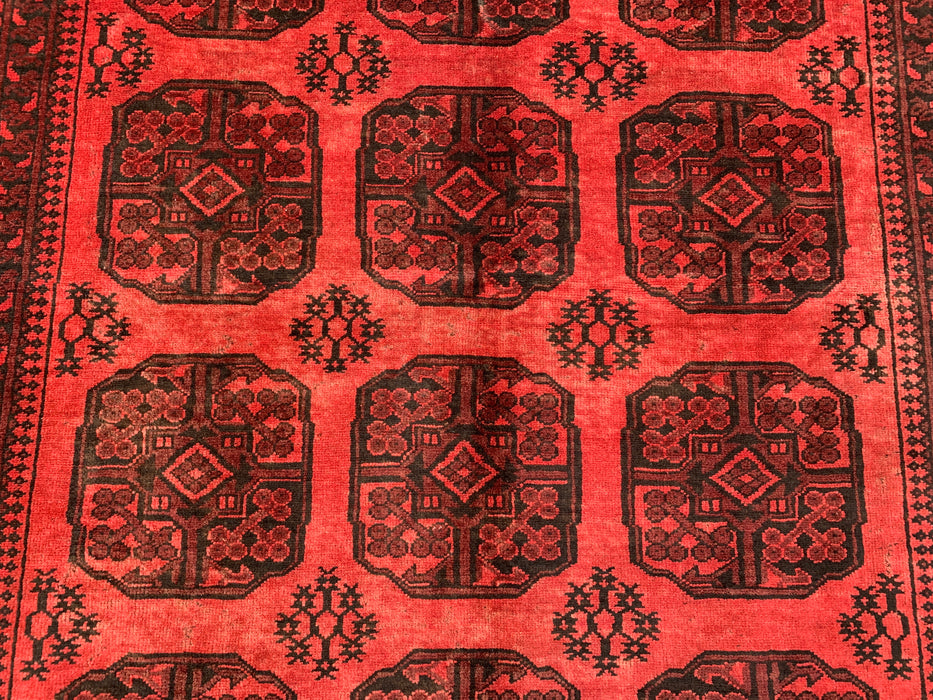 Handgemaakt Perzisch wollen vloerkleed 7x10 - Rood & Zwart geometrisch Perzisch stijl vloerkleed - Exacte maat 9'2" x 6'8" - KBHM-1204