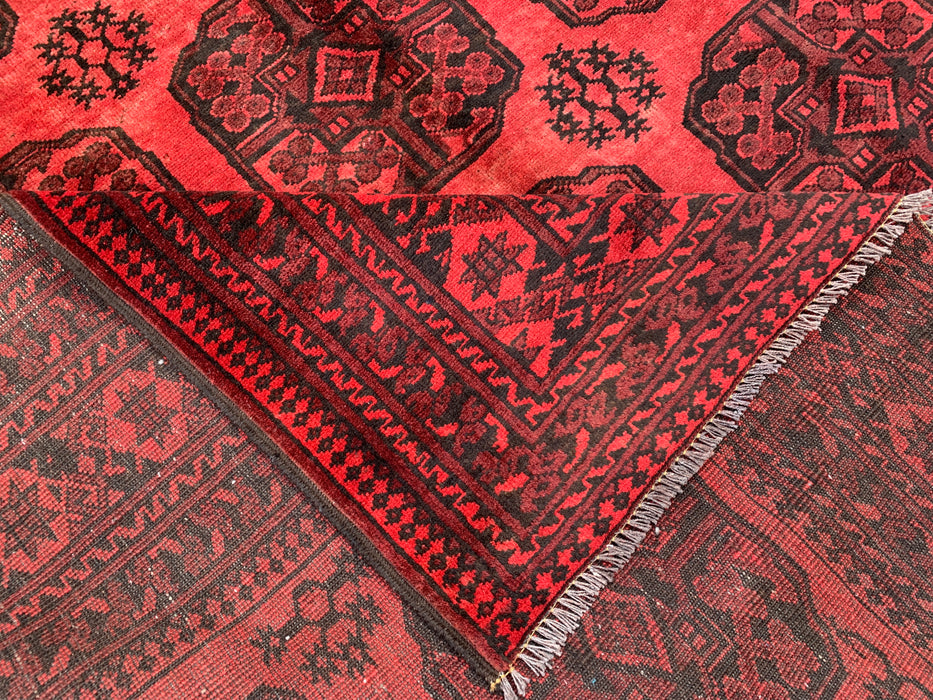 Handgemaakt Perzisch wollen vloerkleed 7x10 - Rood & Zwart geometrisch Perzisch stijl vloerkleed - Exacte maat 9'2" x 6'8" - KBHM-1204