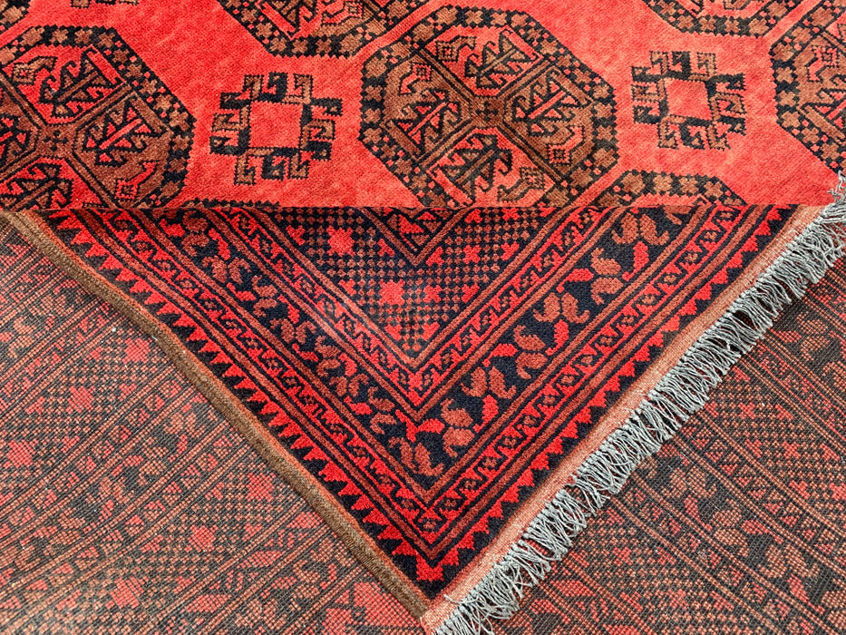Handgemaakt Perzisch wollen vloerkleed 7x10 - Rood geometrisch Perzisch stijl vloerkleed - Exacte afmeting 9'2" x 6'8" - KBHM-1205