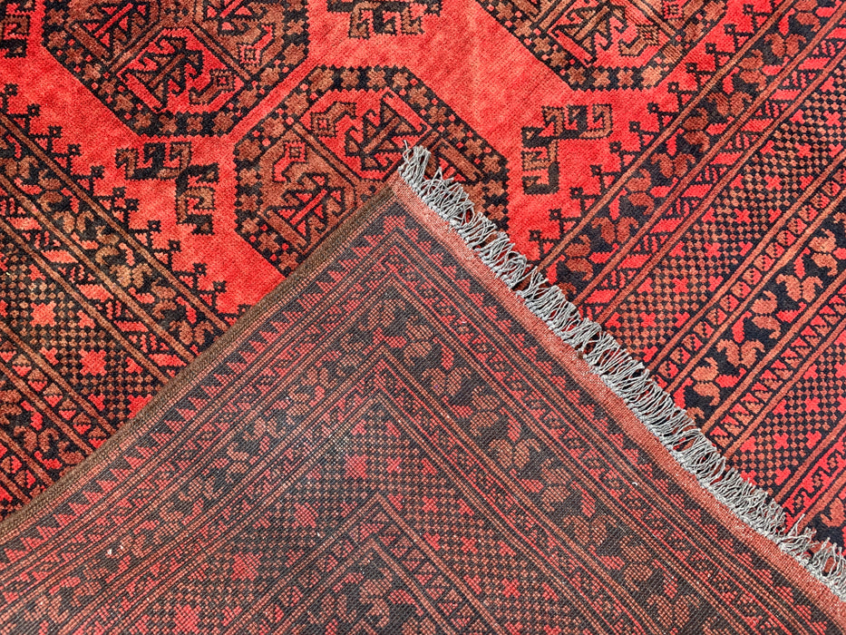 Handgemaakt Perzisch wollen vloerkleed 7x10 - Rood geometrisch Perzisch stijl vloerkleed - Exacte afmeting 9'2" x 6'8" - KBHM-1205