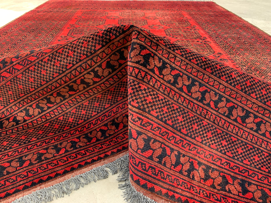 Handgemaakt Perzisch wollen vloerkleed 7x10 - Rood geometrisch Perzisch stijl vloerkleed - Exacte afmeting 9'2" x 6'8" - KBHM-1205