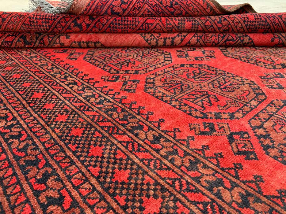 Handgemaakt Perzisch wollen vloerkleed 7x10 - Rood geometrisch Perzisch stijl vloerkleed - Exacte afmeting 9'2" x 6'8" - KBHM-1205