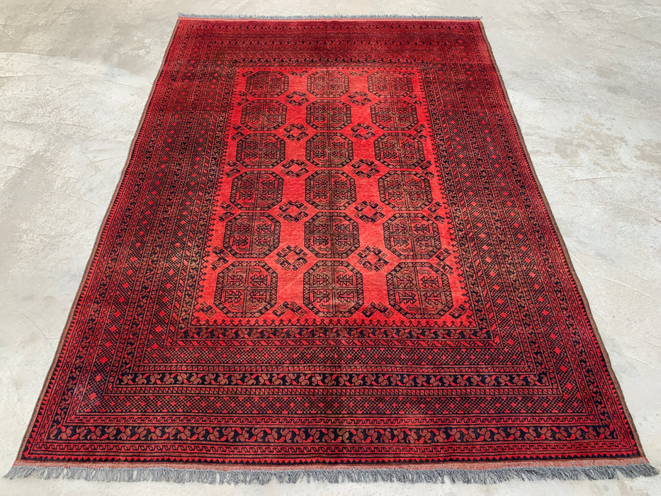 Handgemaakt Perzisch wollen vloerkleed 7x10 - Rood geometrisch Perzisch stijl vloerkleed - Exacte afmeting 9'2" x 6'8" - KBHM-1205