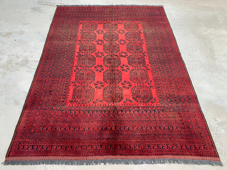 Handgemaakt Perzisch wollen vloerkleed 7x10 - Rood geometrisch Perzisch stijl vloerkleed - Exacte afmeting 9'2" x 6'8" - KBHM-1205