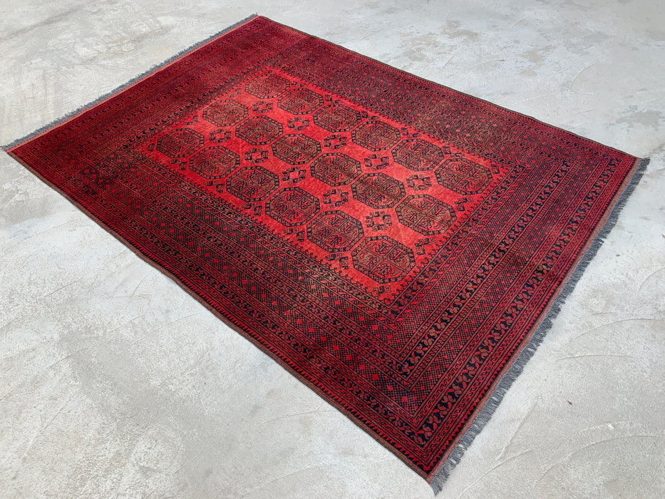Handgemaakt Perzisch wollen vloerkleed 7x10 - Rood geometrisch Perzisch stijl vloerkleed - Exacte afmeting 9'2" x 6'8" - KBHM-1205
