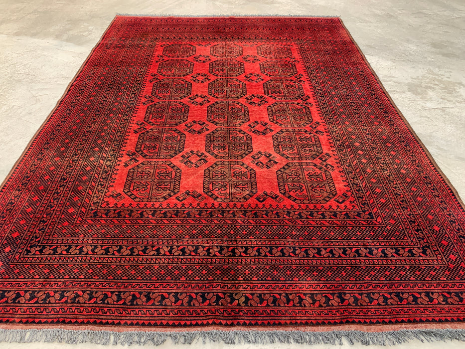 Handgemaakt Perzisch wollen vloerkleed 7x10 - Rood geometrisch Perzisch stijl vloerkleed - Exacte afmeting 9'2" x 6'8" - KBHM-1205