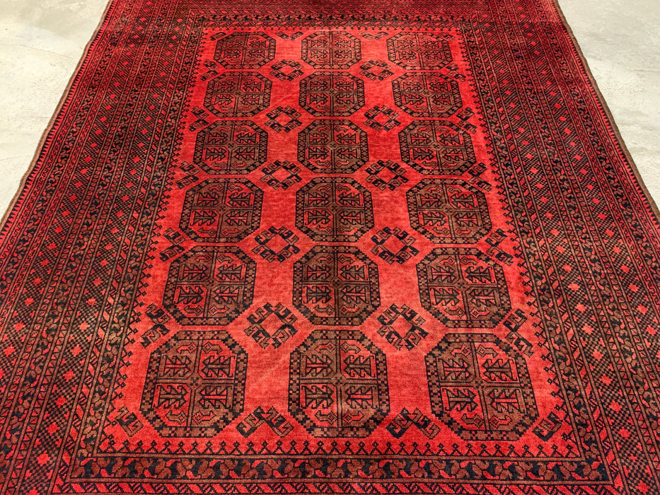 Handgemaakt Perzisch wollen vloerkleed 7x10 - Rood geometrisch Perzisch stijl vloerkleed - Exacte afmeting 9'2" x 6'8" - KBHM-1205