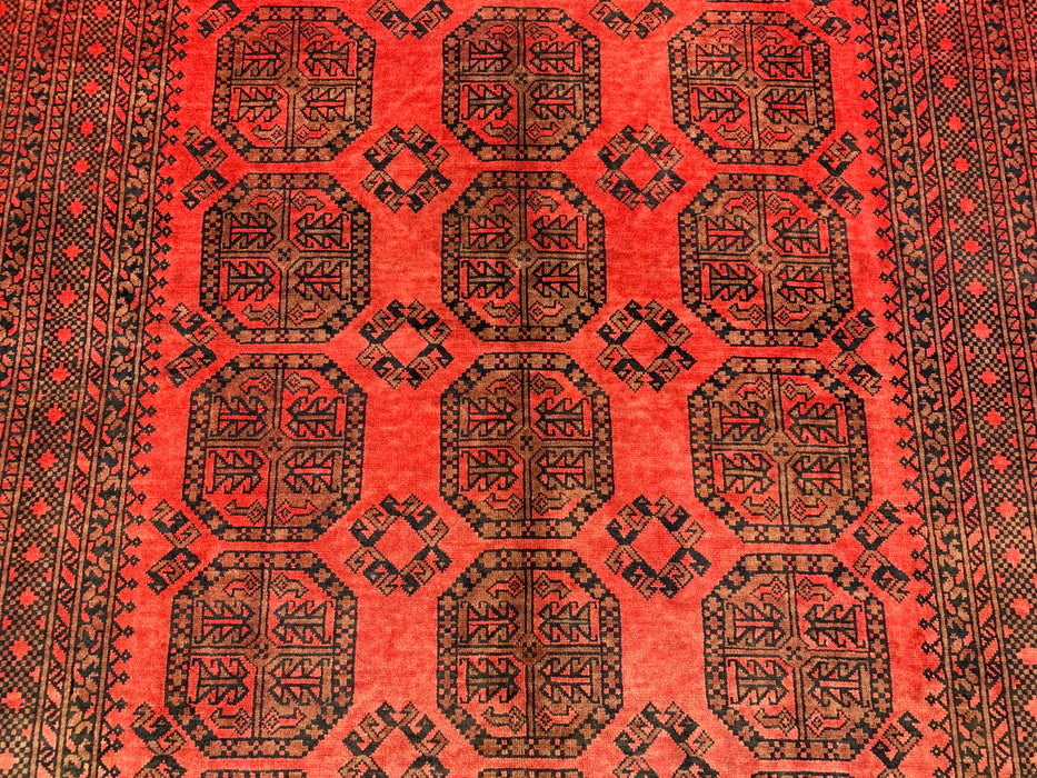 Handgemaakt Perzisch wollen vloerkleed 7x10 - Rood geometrisch Perzisch stijl vloerkleed - Exacte afmeting 9'2" x 6'8" - KBHM-1205