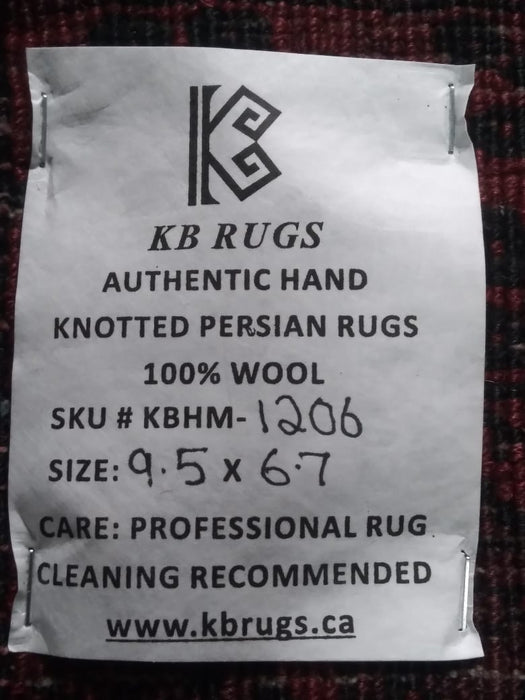 Handgemaakt Perzisch wollen vloerkleed 7x10 - Rood & Zwart geometrisch Perzisch stijl tapijt - Exacte afmeting 9'5" x 6'7" - KBHM-1206