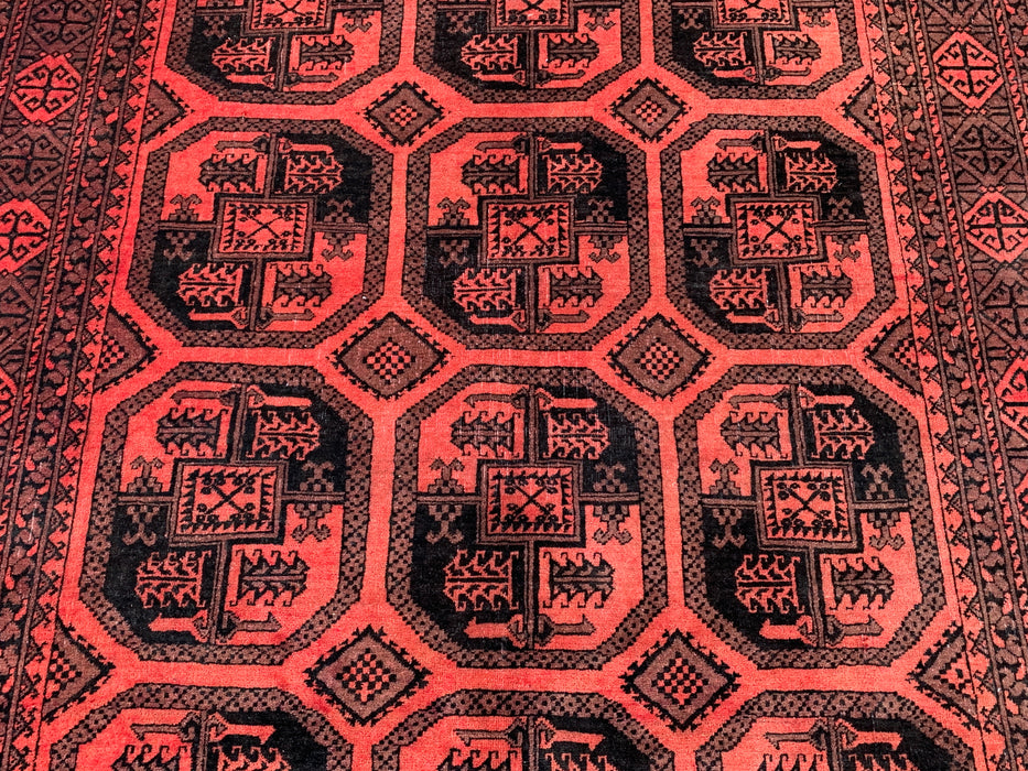 Handgemaakt Perzisch wollen vloerkleed 7x10 - Rood & Zwart geometrisch Perzisch stijl tapijt - Exacte afmeting 9'5" x 6'7" - KBHM-1206