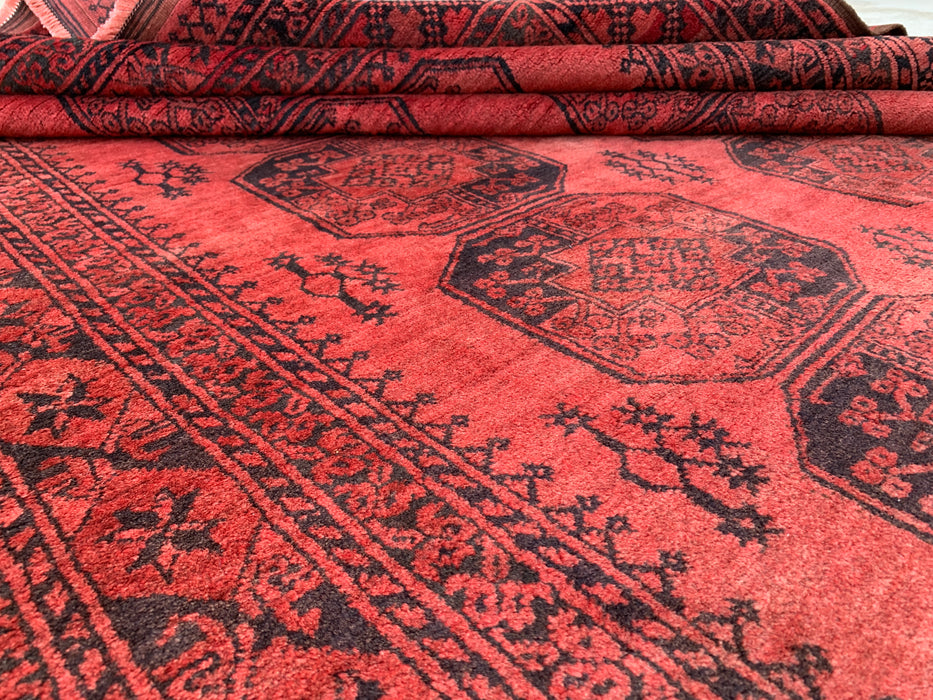 Handgemaakt Perzisch wollen vloerkleed 213x305 cm - Koraalrood geometrisch Perzisch stijl vloerkleed - Exacte afmeting 299,7 cm x 215,9 cm - KBHM-1207