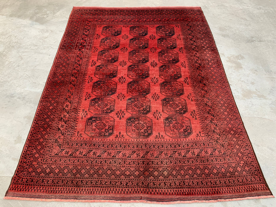 Handgemaakt Perzisch wollen vloerkleed 213x305 cm - Koraalrood geometrisch Perzisch stijl vloerkleed - Exacte afmeting 299,7 cm x 215,9 cm - KBHM-1207