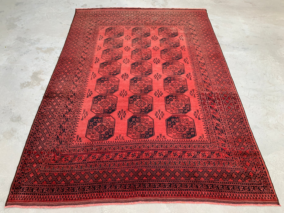 Handgemaakt Perzisch wollen vloerkleed 213x305 cm - Koraalrood geometrisch Perzisch stijl vloerkleed - Exacte afmeting 299,7 cm x 215,9 cm - KBHM-1207