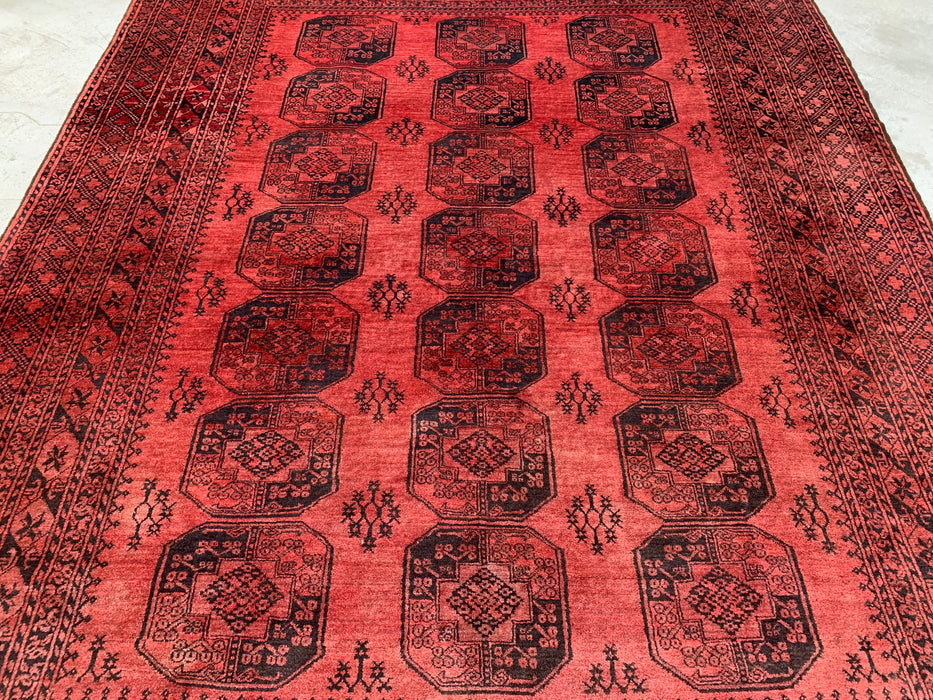 Handgemaakt Perzisch wollen vloerkleed 213x305 cm - Koraalrood geometrisch Perzisch stijl vloerkleed - Exacte afmeting 299,7 cm x 215,9 cm - KBHM-1207