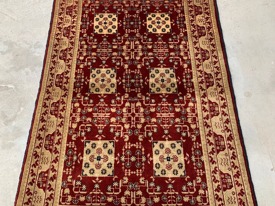 Handgeknoopt Chobi wollen tapijt 152 x 99 cm Rood Ivoor geometrisch vloerkleed - KBHM-1210
