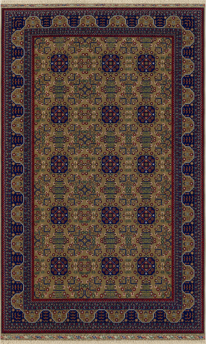Handgemaakt Perzisch Buchara wollen vloerkleed 7x10 - Bruin & Marineblauw paneel Perzische stijl vloerkleed - Exacte maat 6'9" x 9'11" - KB-7849
