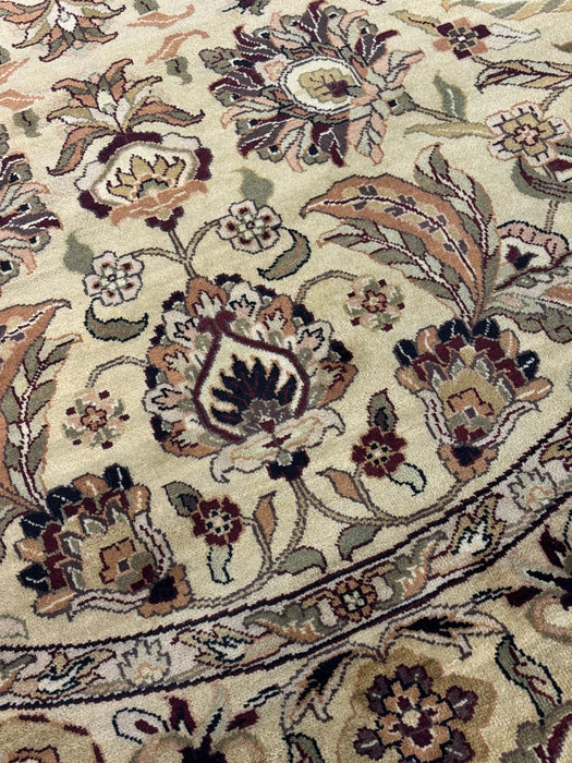 8' x 8' rond, met de hand geknoopt wollen vloerkleed - Ivoor/Beige/Multi