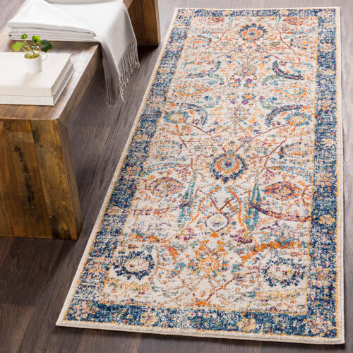 Livabliss Harput machinaal geweven vloerkleed — Multi / Marineblauwe rand | HAP-1014 - colour & pattern