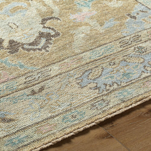 Reign Handgemaakt Wollen & Viscose Vloerkleed — Zacht Goud & Pastel Motieven | REG-2316