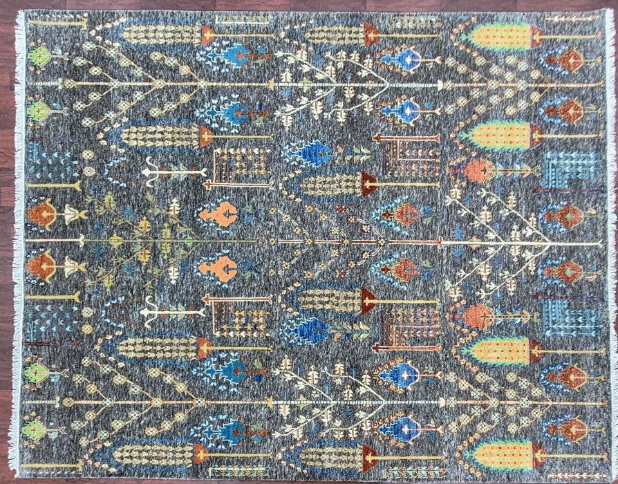 8x10 ft, handgeknoopt oosters Chinar-ontwerp, kleur Tarmac