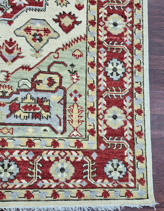 8x10 voet, handgeknoopt, oosters Sherapi-design, beige/rood