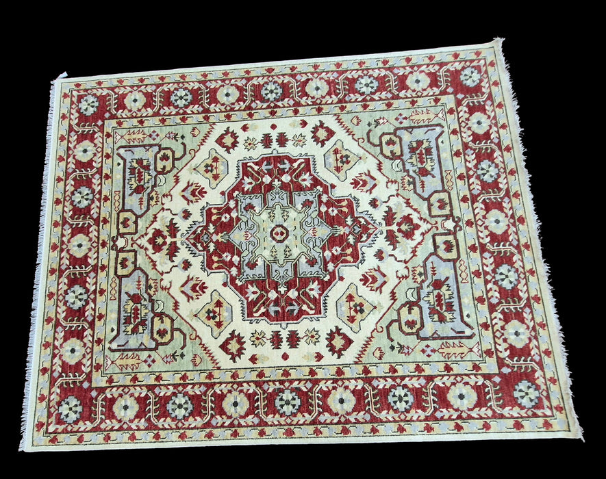 8x10 voet, handgeknoopt, oosters Sherapi-design, beige/rood