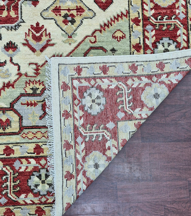 8x10 voet, handgeknoopt, oosters Sherapi-design, beige/rood