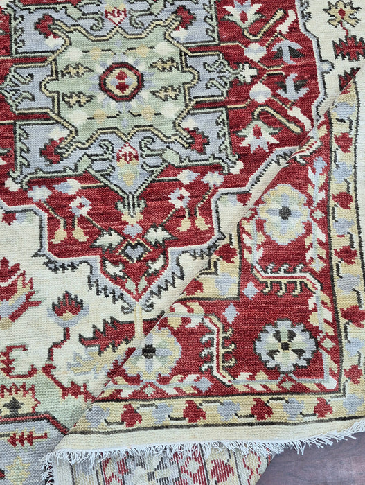 8x10 voet, handgeknoopt, oosters Sherapi-design, beige/rood