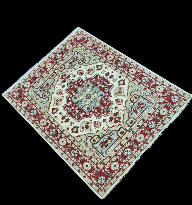 8x10 voet, handgeknoopt, oosters Sherapi-design, beige/rood