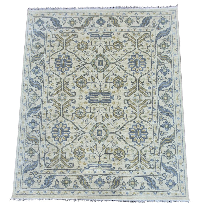 8x10ft, Hand knotted Oriental Heriz design  pure handspun wool carpet Ivory /Ivory colour