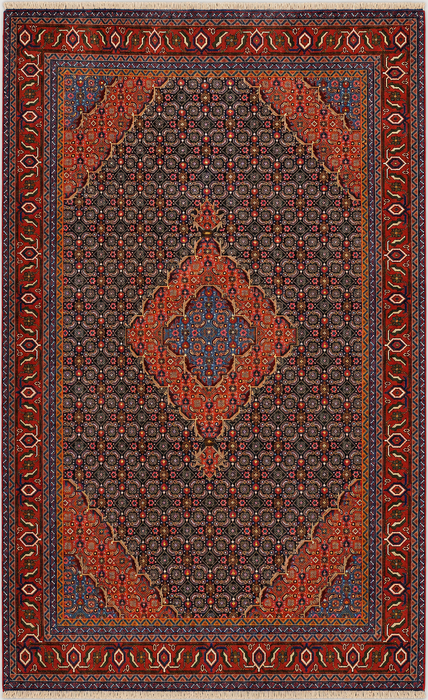 Handmade Persian Wool Area Rug 7x10 - Red, Navy & Multicolor Traditional Medallion Persian Style Rug - Exact Size 9'3" x 6'3" - KBHM-1121